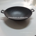 Recubrimiento pre-condimentado de dos manijas para cocinar wok pot de hierro fundido para cocina